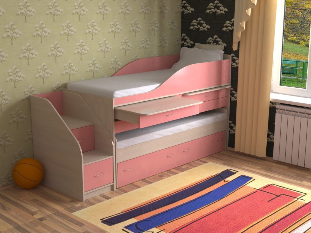Двухъярусная кровать выдвижного типа для двоих маленьких детей