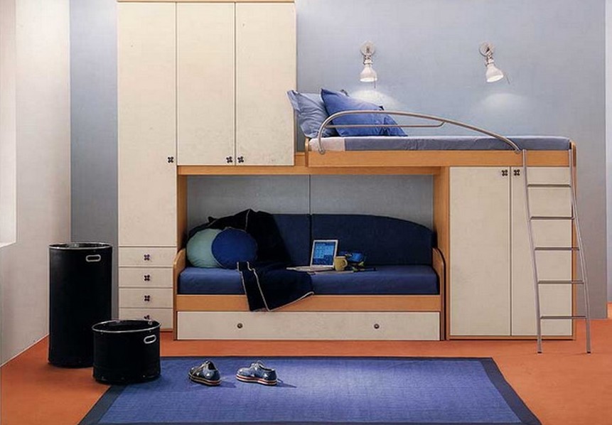 Двухъярусная кровать для детей с диваном внизу (2)