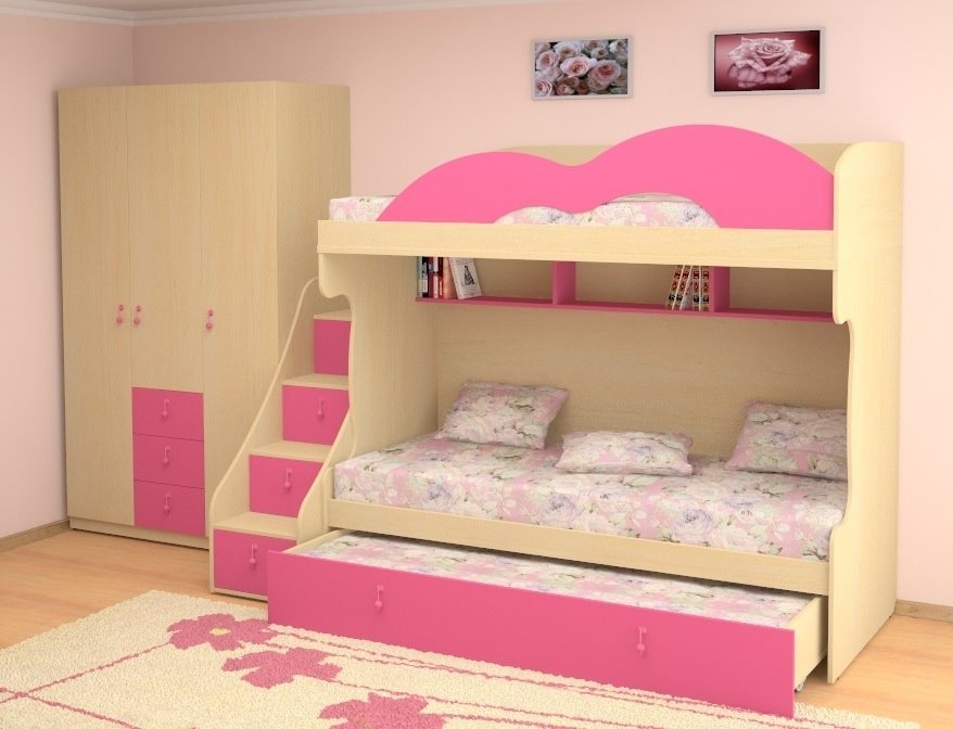 Двухъярусная кровать для детей с диваном внизу (23)