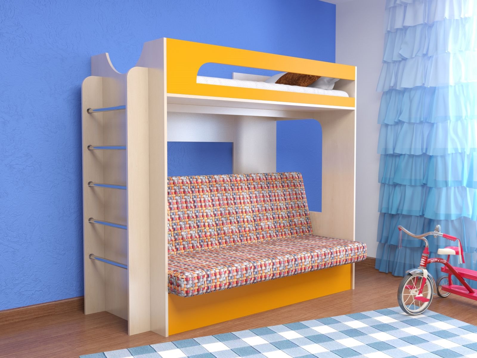 Двухъярусная кровать для детей с диваном внизу (27)