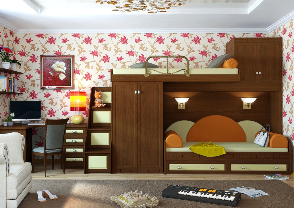 Двухъярусная кровать для детей с диваном внизу (3)