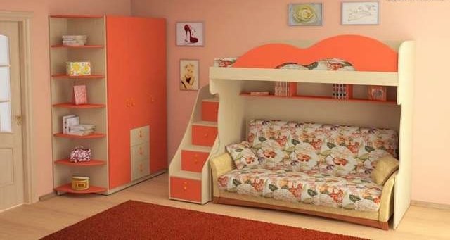 Двухъярусная кровать для детей с диваном внизу (5)