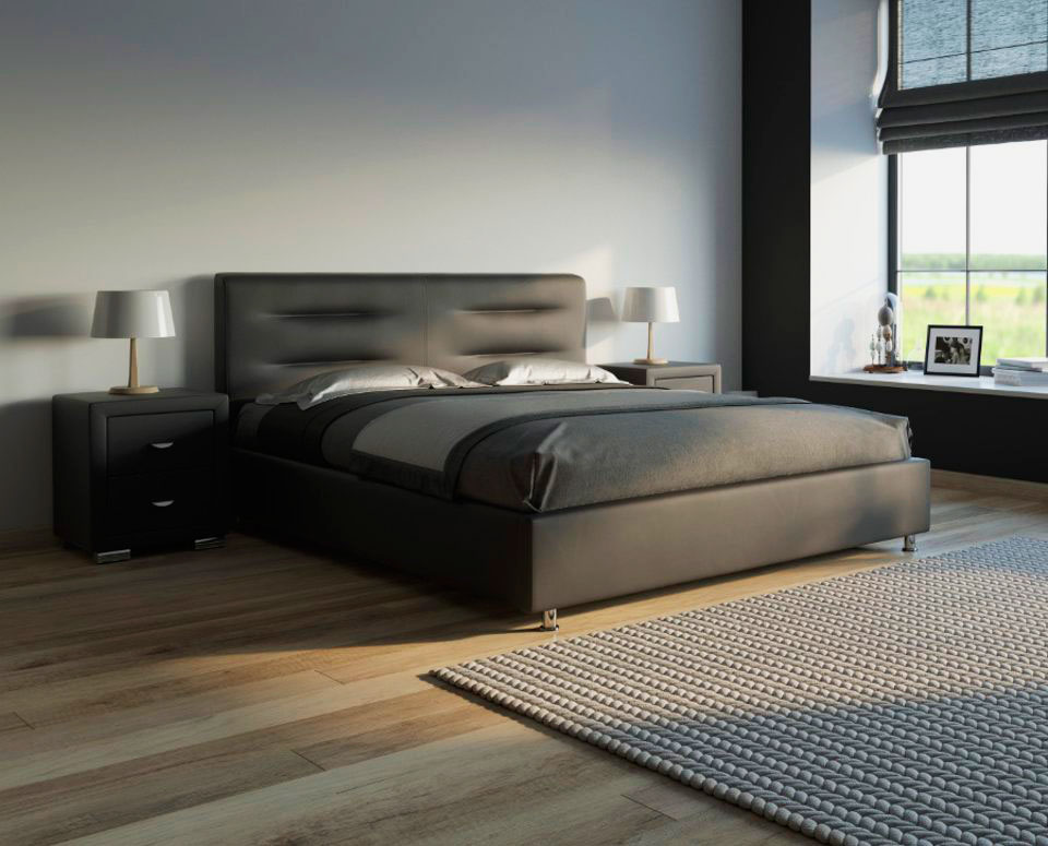 Кровать с мягким основанием в интерьере комнаты