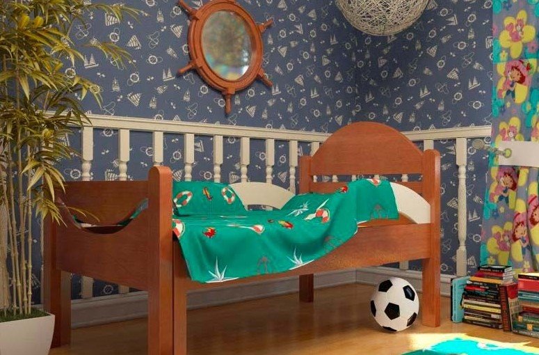 Фото деревянной растущей кровати в интерьере детской комнаты
