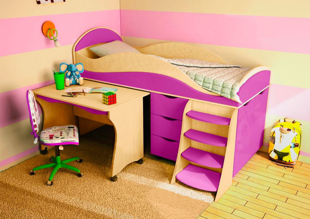Фото детской кровати с выдвижным столом