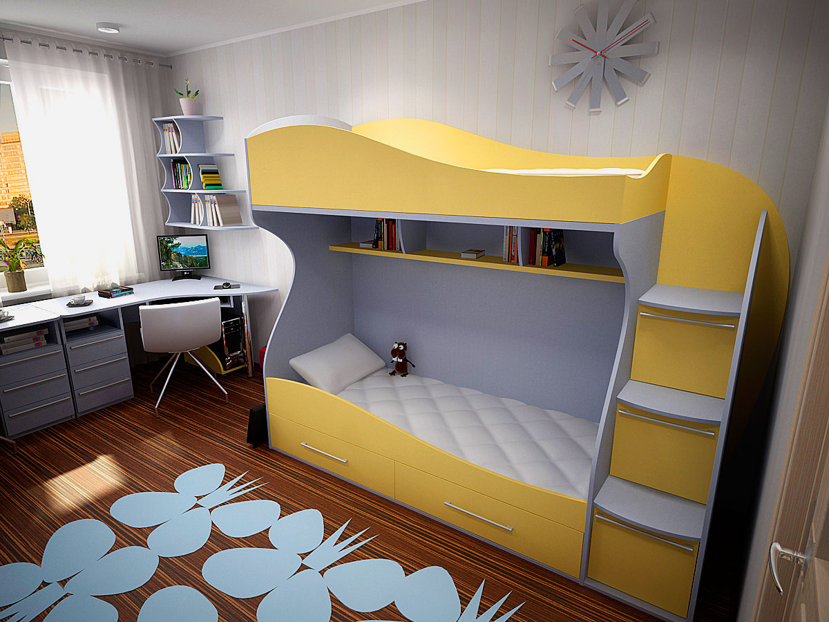 Комната для детей с двухъярусной кроватью