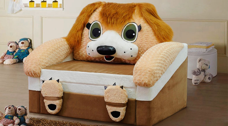 Детское раскладное кресло кровать в виде собаки