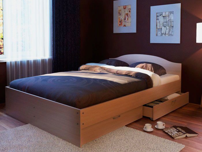 Двуспальная кровать с выкатным ящиком