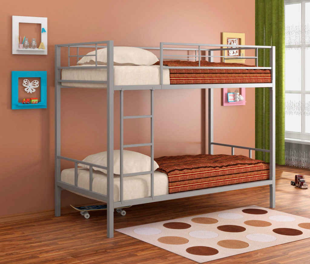 Металлическая двухъярусная кровать для взрослых детей
