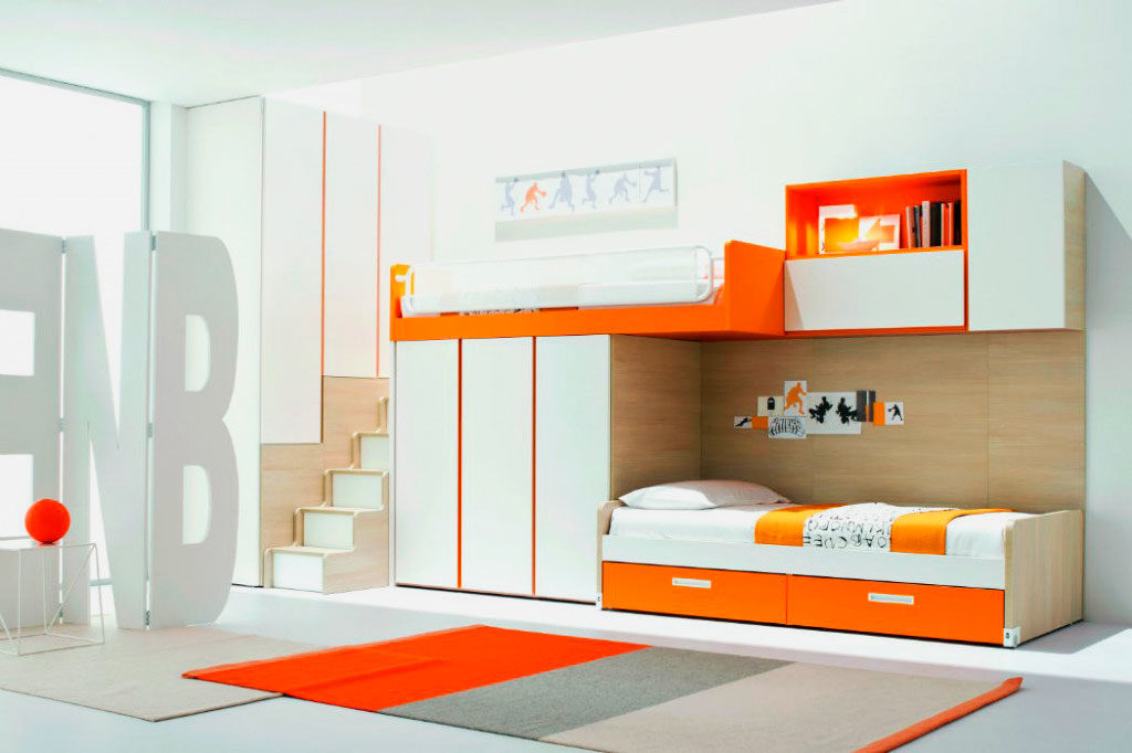 Модель двухэтажной кровати со шкафами