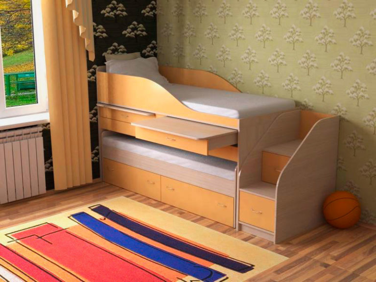 Двухъярусная кровать со столом и шкафом для подростков