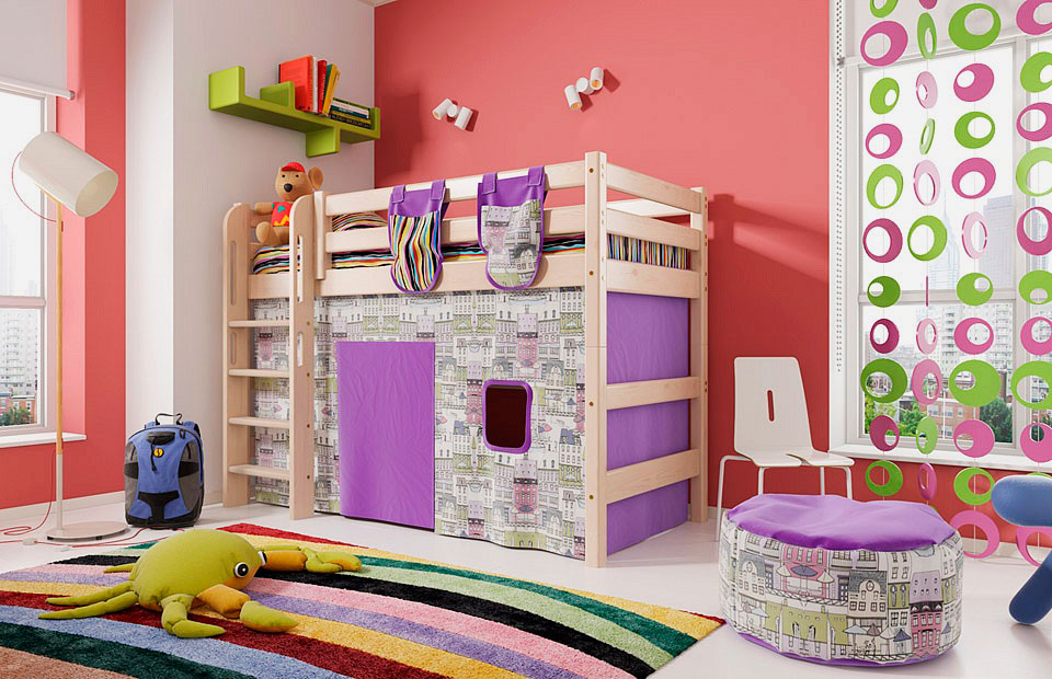 Кровать-чердак в интерьере детской комнаты