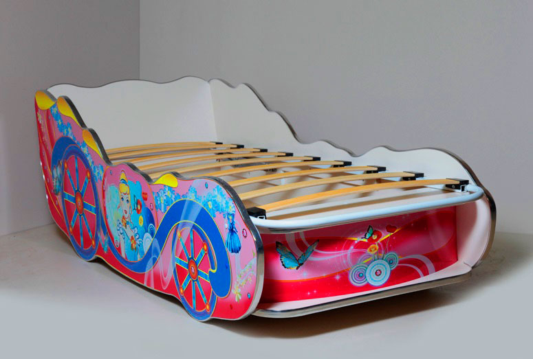 Детская кровать для девочки стилизованная под карету с ортопедическим основанием из гнутых ламелей