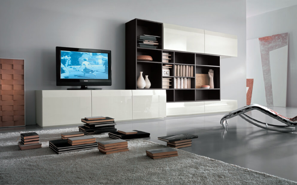 Мебель под телевизор в современном стиле в небольшую комнату